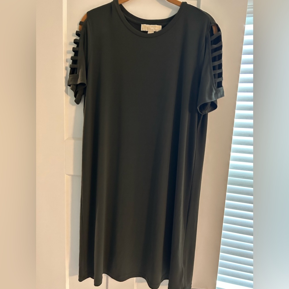 Michael kors olive green shirt dress cut out sleeve, knee length, shift dress